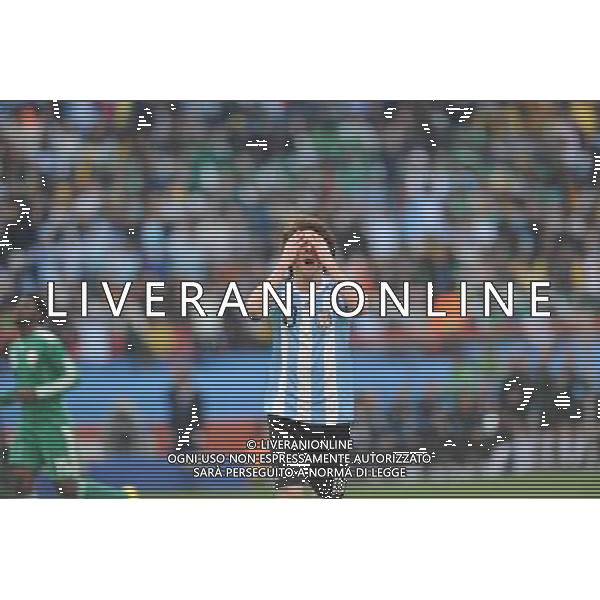(100612) -- JOHANNESBURG, June 12, 2010 () -- Lionel Messi of Argentina reacts during a group B first round match against Nigeria at the 2010 FIFA World Cup at Ellis Park stadium in Johannesburg, South Africa, on June 12, 2010. (/Wang Yuguo) (xm) ©Photoshot/Agenzia Aldo Liverani Sas - ITALY ONLY - ARGENTINA- USA FIFA WORLD CUP CAMPIONATI MONDIALI SUD AFRICA 2010
