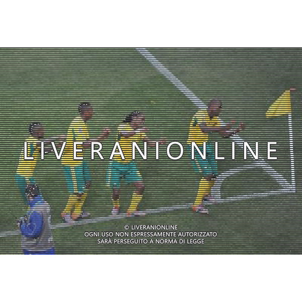 (100611) -- JOHANNESBURG, June 11, 2010 () -- South Africa\'s player Siphiwe Tshabalala (R2) celebrates a goal with teammates during a group A match of the 2010 FIFA World Cup against Mexico at Soccer City stadium in Soweto, suburban Johannesburg, on June 11, 2010. The match ended with a 1-1 tie. (/Xu Suhui) (ljq) ©Photoshot/Agenzia Aldo Liverani Sas - ITALY ONLY: SUDAFRICA - MESSICO FIFA WORLD CUP CAMPIONATI MONDIALI SUD AFRICA 2010