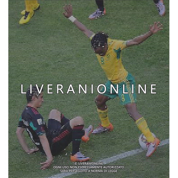 (100611) -- JOHANNESBURG, June 11, 2010 () -- South Africa\'s Siphiwe Tshabalala (R) vies with Mexico\'s Paul Aguilar during a group A match of the 2010 FIFA World Cup at Soccer City stadium in Soweto, suburban Johannesburg, on June 11, 2010. The match ended with a 1-1 tie. (/Li Ga) (ly) ©Photoshot/Agenzia Aldo Liverani Sas - ITALY ONLY: SUDAFRICA - MESSICO FIFA WORLD CUP CAMPIONATI MONDIALI SUD AFRICA 2010