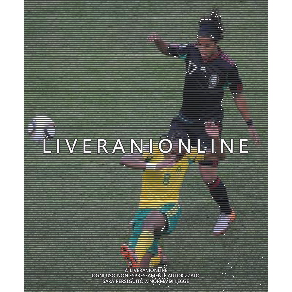 (100611) -- JOHANNESBURG, June 11, 2010 () -- South Africa\'s Siphiwe Tshabalala (Bottom) vies with Mexico\'s Giovani Dos Santos during a group A match of the 2010 FIFA World Cup at Soccer City stadium in Soweto, suburban Johannesburg, on June 11, 2010. The match ended with a 1-1 tie. (/Li Ga) (ly) ©Photoshot/Agenzia Aldo Liverani Sas - ITALY ONLY: SUDAFRICA - MESSICO FIFA WORLD CUP CAMPIONATI MONDIALI SUD AFRICA 2010