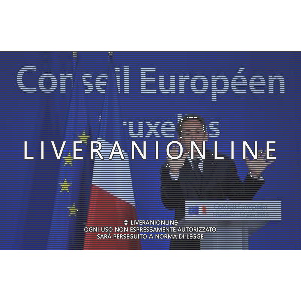 (100617) -- BRUSSELS, June 17, 2010 -- French President Nicolas Sarkozy attends a press conference after the EU Summit at the EU headquarters in Brussels, capital of Belgium, on June 17, 2010. European Union (EU) leaders formally adopted the bloc\'s new strategy for growth and jobs for the next 10 years at their one-day summit on Thursday. Wu Wei) (zw) ©Photoshot/Agenzia Aldo Liverani Sas - ITALY ONLY - Bruxelles: Vertice dei Leaders dell\'Unione Europea (UE) per adottare formalmente nuova strategia per la crescita e l\'occupazione per i prossimi 10 anni