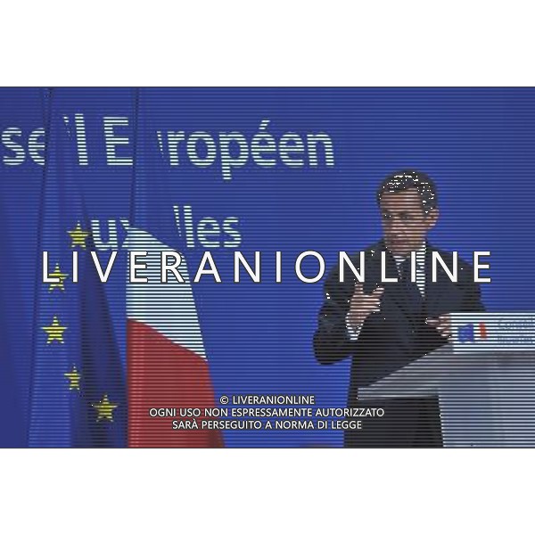 (100617) -- BRUSSELS, June 17, 2010 -- French President Nicolas Sarkozy attends a press conference after the EU Summit at the EU headquarters in Brussels, capital of Belgium, on June 17, 2010. European Union (EU) leaders formally adopted the bloc\'s new strategy for growth and jobs for the next 10 years at their one-day summit on Thursday. Wu Wei) (zw) ©Photoshot/Agenzia Aldo Liverani Sas - ITALY ONLY - Bruxelles: Vertice dei Leaders dell\'Unione Europea (UE) per adottare formalmente nuova strategia per la crescita e l\'occupazione per i prossimi 10 anni