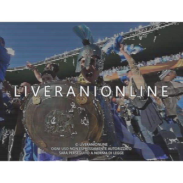 (100617) -- BLOEMFONTEIN, June 17, 2010 -- Greek supporters cheer prior to a 2010 World Cup Group B match between Greece and Nigeria at the Free State Stadium in Bloemfontein, South Africa, on June 17, 2010. Xu Suhui) (zc) ©Photoshot/Agenzia Aldo Liverani Sas - ITALY ONLY - GRECIA - NIGERIA FIFA WORLD CUP CAMPIONATI MONDIALI SUD AFRICA 2010