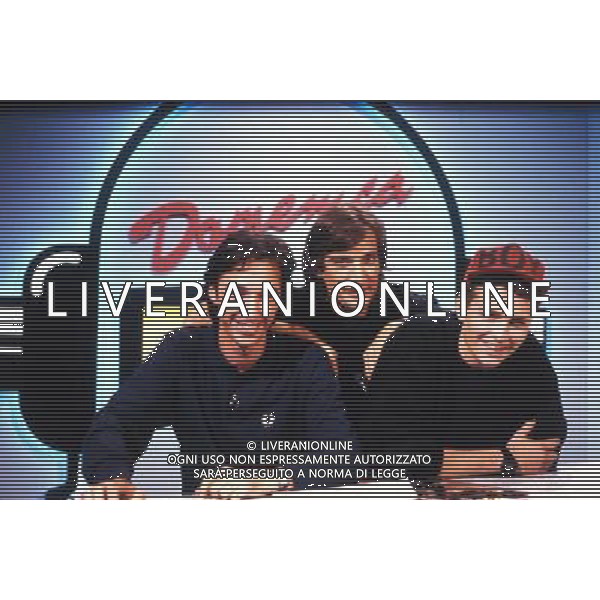 TRASMISSIONE TELEVISIVA\'DEE JAY TELEVISION 1986 NELLA FOTO LINUS-CLAUDIO CECCHETTO-JOVANOTTI AG ALDO LIVERANI