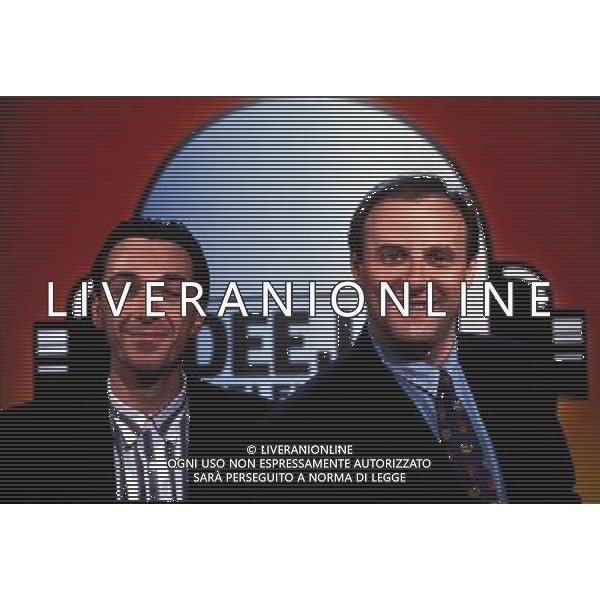 TRASMISSIONE TELEVISIVA\'DEE JAY TELEVISION 1986 NELLA FOTO LINUS-GERRY SCOTTI AG ALDO LIVERANI