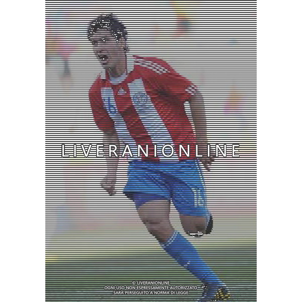 (100620) -- BLOEMFONTEIN, June 20, 2010 () -- Paraguay\'s Cristian Riveros celebrates his scoring during the 2010 World Cup Group F football match against Slovakia at Free State Stadium in Bloemfontein, South Africa, on June 20, 2010. Paraguay won 2-0. (/Li Ga)(kh) ©Photoshot/Agenzia Aldo Liverani Sas - ITALY ONLY: PARAGUAY - SLOVACCHIA FIFA WORLD CUP CAMPIONATI MONDIALI SUD AFRICA 2010