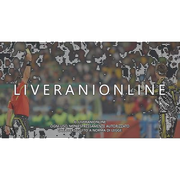 (100620) -- TSHWANE, June 20, 2010 () -- Denmark\'s goalkeeper Thomas Sorensen(R) is shown a yellow card during the 2010 World Cup Group E soccer match against Cameroon at Loftus Versfeld stadium in Tshwane, South Africa, June 19, 2010. Denmark won 2-1. (/Yang Lei) (dl) ©Photoshot/Agenzia Aldo Liverani Sas - ITALY ONLY - CAMERUN - DANIMARCA FIFA WORLD CUP CAMPIONATI MONDIALI SUD AFRICA 2010