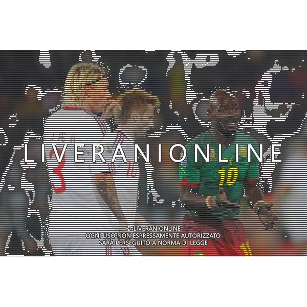 (100620) -- TSHWANE, June 20, 2010 () -- Cameroon\'s Achille Emana (R) argues with the referee during the 2010 World Cup Group E soccer match against Denmark at Loftus Versfeld stadium in Tshwane, South Africa, June 19, 2010. (/Wang Yuguo) (ly) ©Photoshot/Agenzia Aldo Liverani Sas - ITALY ONLY - CAMERUN - DANIMARCA FIFA WORLD CUP CAMPIONATI MONDIALI SUD AFRICA 2010