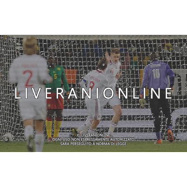 (100620) -- TSHWANE, June 20, 2010 () -- Denmark\'s Nicklas Bendtner (2nd R) celebrates his goal with teammate during the 2010 World Cup Group E soccer match against Cameroon at Loftus Versfeld stadium in Tshwane, South Africa, June 19, 2010. (/Wang Yuguo) (ly) ©Photoshot/Agenzia Aldo Liverani Sas - ITALY ONLY: CAMERUN - DANIMARCA FIFA WORLD CUP CAMPIONATI MONDIALI SUD AFRICA 2010