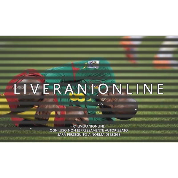 (100620) -- TSHWANE, June 20, 2010 () -- Cameroon\'s Sorele Ndjitap Fotso Geremi shows pain on the ground during the 2010 World Cup Group E soccer match against Denmark at Loftus Versfeld stadium in Tshwane, South Africa, June 19, 2010. (/Wang Yuguo) (ly) ©Photoshot/Agenzia Aldo Liverani Sas - ITALY ONLY: CAMERUN - DANIMARCA FIFA WORLD CUP CAMPIONATI MONDIALI SUD AFRICA 2010