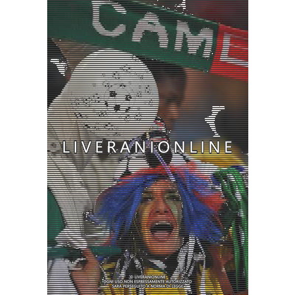 (100620) -- TSHWANE, June 20, 2010 () -- A fan cheers prior to the 2010 World Cup Group E soccer match between Cameroon and Denmark at Loftus Verfeld stadium in Tshwane, South Africa, on June 19, 2010. (/Yang Lei)(fym) ©Photoshot/Agenzia Aldo Liverani Sas - ITALY ONLY: CAMERUN - DANIMARCA FIFA WORLD CUP CAMPIONATI MONDIALI SUD AFRICA 2010