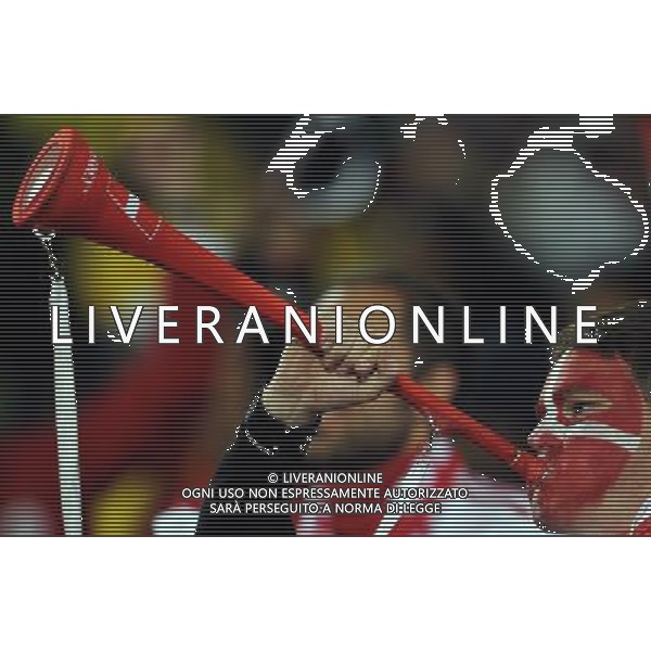 (100620) -- TSHWANE, June 20, 2010 () -- A fan blows vuvuzela prior to the 2010 World Cup Group E soccer match between Cameroon and Denmark at Loftus Versfeld stadium in Tshwane, South Africa, June 19, 2010. (/Wang Yuguo) (ly) ©Photoshot/Agenzia Aldo Liverani Sas - ITALY ONLY: CAMERUN - DANIMARCA FIFA WORLD CUP CAMPIONATI MONDIALI SUD AFRICA 2010