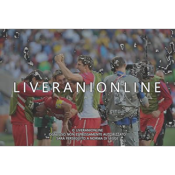 (100618) -- PORT ELIZABETH, June 18, 2010 -- Serbian players celebrate after winning the 2010 World Cup Group D soccer match against Germany at the Nelson Mandela Bay stadium in Port Elizabeth, South Africa, on June 18, 2010. Serbia won 1-0. Yang Lei) (zc) ©Photoshot/Agenzia Aldo Liverani Sas - ITALY ONLY: GERMANIA - SERBIA FIFA WORLD CUP CAMPIONATI MONDIALI SUD AFRICA 2010