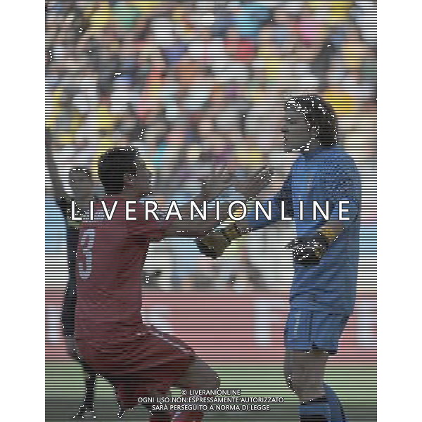 (100618) -- PORT ELIZABETH, June 18, 2010 -- Serbia\'s goalkeeper Vladimir Stojkovic (R) celebrates with his teammates after saving a penalty during the 2010 World Cup Group D soccer match between Germany and Serbia at the Nelson Mandela Bay stadium in Port Elizabeth, South Africa, on June 18, 2010. Yang Lei) (zc) ©Photoshot/Agenzia Aldo Liverani Sas - ITALY ONLY: GERMANIA - SERBIA FIFA WORLD CUP CAMPIONATI MONDIALI SUD AFRICA 2010
