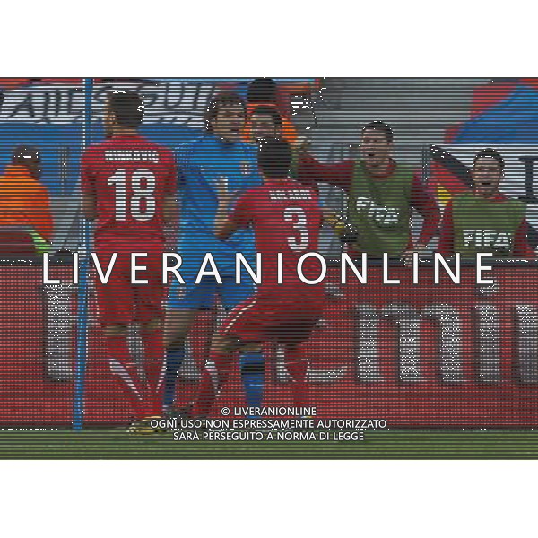 (100618) -- PORT ELIZABETH, June 18, 2010 -- Serbia\'s goalkeeper Vladimir Stojkovic (C) celebrates with his teammates after saving a penalty during the 2010 World Cup Group D soccer match between Germany and Serbia at the Nelson Mandela Bay stadium in Port Elizabeth, South Africa, on June 18, 2010. Liao Yujie) (zc) ©Photoshot/Agenzia Aldo Liverani Sas - ITALY ONLY: GERMANIA - SERBIA FIFA WORLD CUP CAMPIONATI MONDIALI SUD AFRICA 2010