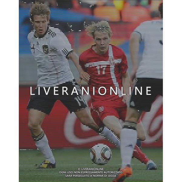 (100618) -- PORT ELIZABETH, June 18, 2010 -- Germany\'s Holger Badstuber (L) vies with Serbia\'s Milos Krasic during the 2010 World Cup Group D soccer match between Germany and Serbia at the Nelson Mandela Bay stadium in Port Elizabeth, South Africa, on June 18, 2010.Liao Yujie) ©Photoshot/Agenzia Aldo Liverani Sas - ITALY ONLY: GERMANIA - SERBIA FIFA WORLD CUP CAMPIONATI MONDIALI SUD AFRICA 2010