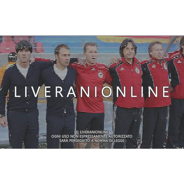 (100618) -- PORT ELIZABETH, June 18, 2010 -- Joachim Low (1st L), coach of German team, and other team staff watch the game during the 2010 World Cup Group D soccer match between Germany and Serbia at the Nelson Mandela Bay stadium in Port Elizabeth, South Africa, on June 18, 2010. Liao Yujie) (zc) ©Photoshot/Agenzia Aldo Liverani Sas - ITALY ONLY: GERMANIA - SERBIA FIFA WORLD CUP CAMPIONATI MONDIALI SUD AFRICA 2010