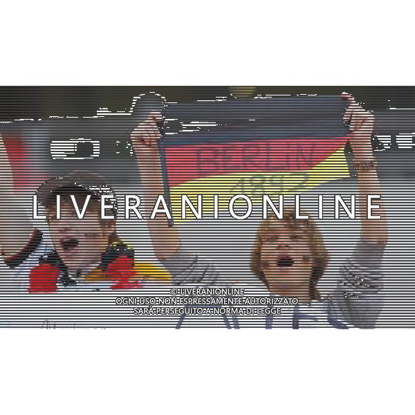 (100618) -- PORT ELIZABETH, June 18, 2010 -- Two German supporters cheer prior to the 2010 World Cup Group D soccer match between Germany and Serbia at the Nelson Mandela Bay stadium in Port Elizabeth, South Africa, on June 18, 2010. Liao Yujie) (zc) ©Photoshot/Agenzia Aldo Liverani Sas - ITALY ONLY: GERMANIA - SERBIA FIFA WORLD CUP CAMPIONATI MONDIALI SUD AFRICA 2010