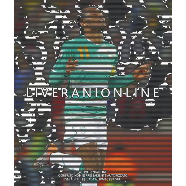Cote d\'Ivoire\'s Didier DROGBA celebrates scoring a goal during the World Cup group G soccer match between Brazil and Cote d\'Ivoire in Johannesburg in South Africa on Sunday, June 20, 2010. Brazil defeated Cote d\'Ivoire 3-1.(Photo By Wei Zheng/ColorChinaPhoto) - Ag. Aldo Liverani sas ITALY ONLY BRASILE - COSTA D\'AVORIO FIFA WORLD CUP CAMPIONATI MONDIALI SUD AFRICA 2010