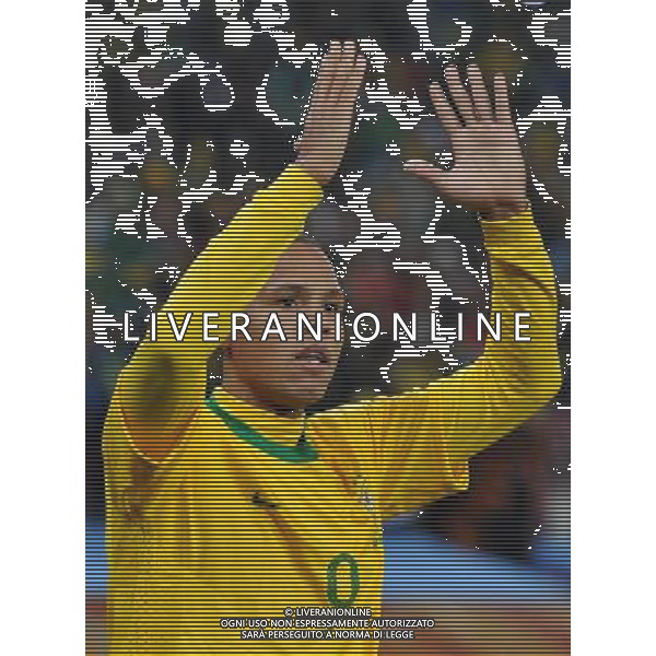 (100621) -- JOHANNESBURG, June 21, 2010 () -- Luis Fabiano of Brazil celebrates the opening goal during the Group G soccer match against Ivory Coast at 2010 FIFA World Cup at Soccer City stadium in Johannesburg, South Africa, on June 20, 2010. (/Yang Lei)(xm) ©Photoshot/Agenzia Aldo Liverani Sas - ITALY ONLY: BRASILE - COSTA D\'AVORIO FIFA WORLD CUP CAMPIONATI MONDIALI SUD AFRICA 2010