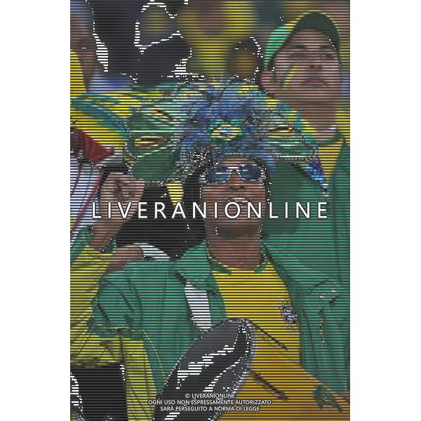 (100621) -- JOHANNESBURG, June 21, 2010 () -- A Brazilian supporter cheers before the Group G soccer match against Ivory Coast at 2010 FIFA World Cup at Soccer City stadium in Johannesburg, South Africa, on June 20, 2010. (/Yang Lei)(xm) ©Photoshot/Agenzia Aldo Liverani Sas - ITALY ONLY: BRASILE - COSTA D\'AVORIO FIFA WORLD CUP CAMPIONATI MONDIALI SUD AFRICA 2010