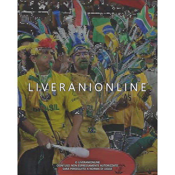 (100621) -- JOHANNESBURG, June 21, 2010 () -- Brazilian supporters cheer before the Group G soccer match against Ivory Coast at 2010 FIFA World Cup at Soccer City stadium in Johannesburg, South Africa, on June 20, 2010. (/Yang Lei)(xm) ©Photoshot/Agenzia Aldo Liverani Sas - ITALY ONLY: BRASILE - COSTA D\'AVORIO FIFA WORLD CUP CAMPIONATI MONDIALI SUD AFRICA 2010