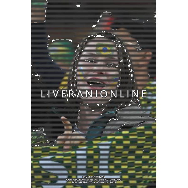 (100621) -- JOHANNESBURG, June 21, 2010 () -- A Brazilian supporter cheers before the Group G soccer match against Ivory Coast at 2010 FIFA World Cup at Soccer City stadium in Johannesburg, South Africa, on June 20, 2010. (/Yang Lei)(xm) ©Photoshot/Agenzia Aldo Liverani Sas - ITALY ONLY: BRASILE - COSTA D\'AVORIO FIFA WORLD CUP CAMPIONATI MONDIALI SUD AFRICA 2010