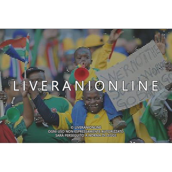 (100622) -- BLOEMFONTEIN, June 22, 2010 -- South African supporters celebrate the victory after winning the Group A match between France and South Africa at the 2010 World Cup football match in Bloemfontein, South Africa, on June 22, 2010. South Africa won 2-1. Li Ga) (zc)