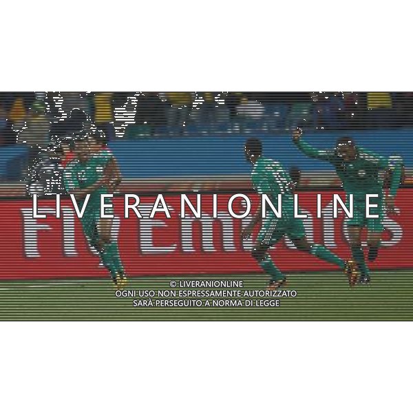 (100623) -- DURBAN, June 23, 2010 -- Nigeria\'s Kalu Uche (L) celebrates his goal during the 2010 World Cup Group B soccer match against South Korea at Moses Mabhida stadium in Durban, South Africa, on June 22, 2010. Liao Yujie)(dl) ©Photoshot/Agenzia Aldo Liverani Sas - ITALY ONLY - NIGERIA - COREA DEL SUD FIFA WORLD CUP CAMPIONATI MONDIALI SUD AFRICA 2010