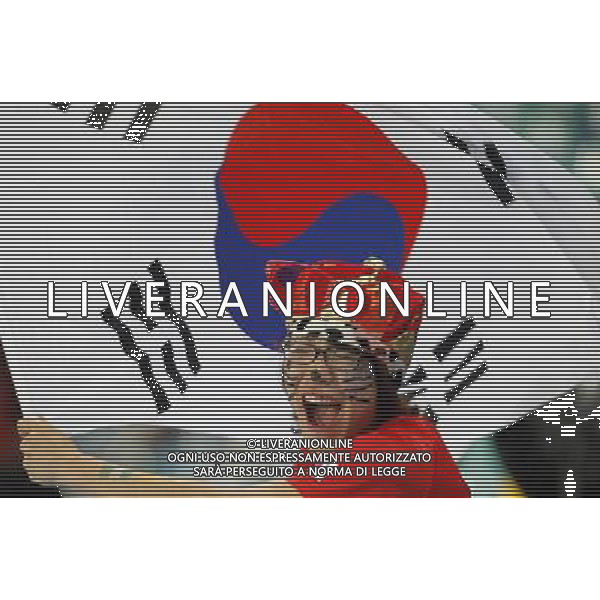 (100623) -- DURBAN, June 23, 2010 -- A fan of South Korea cheers with a national flag prior to the 2010 World Cup Group B soccer match between Nigeria and South Korea at Moses Mabhida stadium in Durban, South Africa, on June 22, 2010. Liao Yujie)(fym) ©Photoshot/Agenzia Aldo Liverani Sas - ITALY ONLY - NIGERIA - COREA DEL SUD FIFA WORLD CUP CAMPIONATI MONDIALI SUD AFRICA 2010