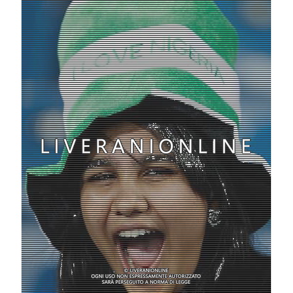 (100623) -- DURBAN, June 23, 2010 -- A fan of Nigeria cheers prior to the 2010 World Cup Group B soccer match against South Korea at Moses Mabhida stadium in Durban, South Africa, on June 22, 2010. Liao Yujie)(fym) ©Photoshot/Agenzia Aldo Liverani Sas - ITALY ONLY - NIGERIA - COREA DEL SUD FIFA WORLD CUP CAMPIONATI MONDIALI SUD AFRICA 2010