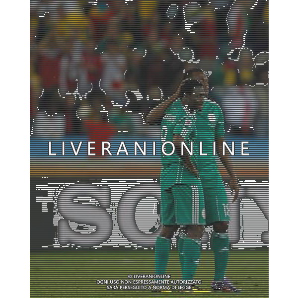(100623) -- DURBAN, June 23, 2010 () -- Nigeria\'s Obafemi Martins (L) and Victor Obinna react after the 2010 World Cup Group B soccer match against South Korea at Moses Mabhida stadium in Durban, South Africa, on June 22, 2010. The match tied 2-2.(/Liao Yujie)(dl) ©Photoshot/Agenzia Aldo Liverani Sas - ITALY ONLY - NIGERIA - COREA DEL SUD FIFA WORLD CUP CAMPIONATI MONDIALI SUD AFRICA 2010