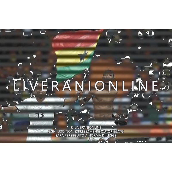 (100624) -- JOHANNESBURG, June 24, 2010 () -- Ghana\'s John Pantsil (R) and Andre Ayew celebrate after the 2010 World Cup Group D match between Germany and Ghana in Johannesburg, South Africa, June 23, 2010. Germany won the match 1-0. Both Germany and Ghana are qualified for the round of 16. (/Li Ga) ©Photoshot/Agenzia Aldo Liverani Sas - ITALY ONLY: GERMANIA - GHANA FIFA WORLD CUP CAMPIONATI MONDIALI SUD AFRICA 2010