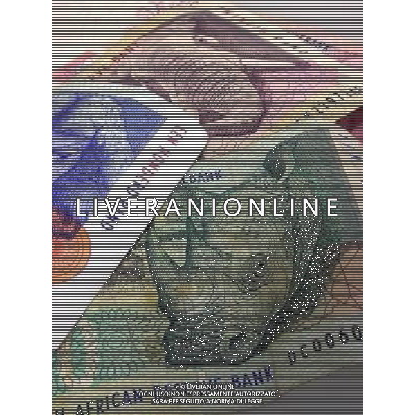 A collection of ten, twenty, fifty and one hundred South African Rand notes on August 13, 2003. (© Richard B. Levine) - NINTH AVENUE PHOTOS - PHOTOSHOT - AG. ALDO LIVERANI SAS ITALY ONLY MONETA UFFICIALE DEL SUDAFRICA - IL RAND BANCONOTE