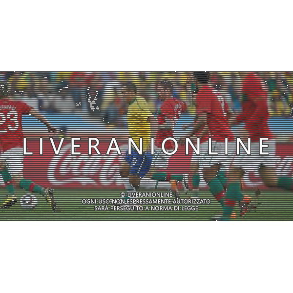 (100625) -- DURBAN, June 25, 2010 -- Brazil\'s Luis Fabiano (2nd L) breaks through during the Group G last round match against Portugal at 2010 FIFA World Cup, at Moses Mabhida stadium in Durban, South Africa, on June 25, 2010. Liao Yujie) (dl) MONDIALI DI CALCIO SUDAFRICA 2010 PORTOGALLO BRASILE CALCIO SPORT ©PHOTOSHOT/ALDO LIVERANI ITALY ONLY