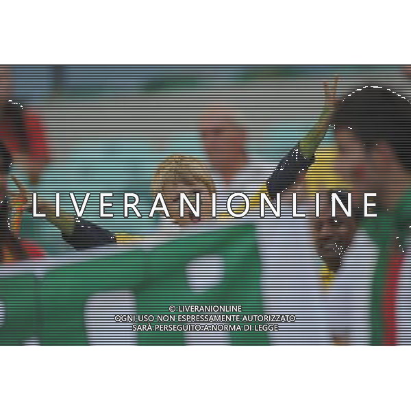(100625) -- DURBAN, June 25, 2010 -- A baby fan of Brazil cheers prior to the Group G last round match between Portugal and Brazil at 2010 FIFA World Cup, at Moses Mabhida stadium in Durban, South Africa, on June 25, 2010. Chen Haitong) (dl) MONDIALI DI CALCIO SUDAFRICA 2010 PORTOGALLO BRASILE CALCIO SPORT ©PHOTOSHOT/ALDO LIVERANI ITALY ONLY