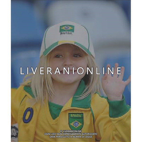(100625) -- DURBAN, June 25, 2010 -- A baby fan of Brazil cheers prior to the Group G last round match between Portugal and Brazil at 2010 FIFA World Cup, at Moses Mabhida stadium in Durban, South Africa, on June 25, 2010. Chen Haitong) (dl) MONDIALI DI CALCIO SUDAFRICA 2010 PORTOGALLO BRASILE CALCIO SPORT ©PHOTOSHOT/ALDO LIVERANI ITALY ONLY