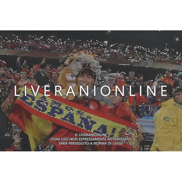 (100626) -- TSHWANE, June 26, 2010 -- A fan holding a banner cheers for Spain prior to the Group H last round match between Chile and Spain at 2010 FIFA World Cup, at Loftus Verfeld stadium in Tshwane, South Africa, on June 25, 2010. Xing Guangli) (fym) CILE SPAGNA MONDIALI SUDAFRICA 2010 ©PHOTOSHOT/ALDO LIVERANI ONLY ITALY