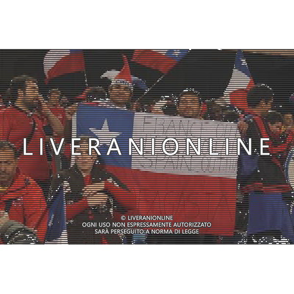 (100626) -- TSHWANE, June 26, 2010 -- Fans cheer for Chile with a national flag prior to the Group H last round match between Chile and Spain at 2010 FIFA World Cup, at Loftus Verfeld stadium in Tshwane, South Africa, on June 25, 2010. Xing Guangli) (fym) CILE SPAGNA MONDIALI SUDAFRICA 2010 ©PHOTOSHOT/ALDO LIVERANI ONLY ITALY