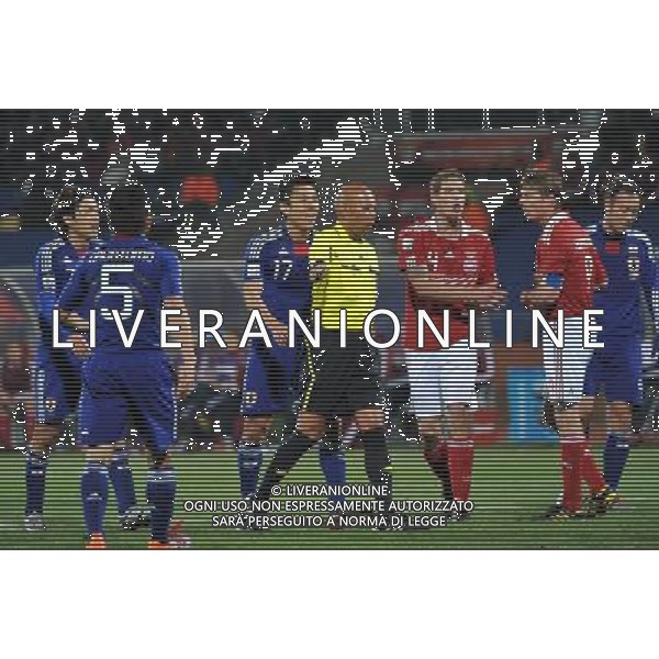 (100625) -- RUSTENBURG, June 25, 2010 () -- Referee Jerome Damon of South Africa gives Denmark a penalty shot during the Group E last round match between Denmark and Japan at 2010 FIFA World Cup, at Royal Bafokeng stadium in Rustenburg, South Africa, on June 24, 2010. Japan won 3-1 and qualifies for the next round. (/Xu Suhui) (dl) CALCIO SPORT DANIMARCA GIAPPONE MONDIALI DI CALCIO SUDAFRICA 2010 ©PHOTSHOT/ALDO LIVERANI ITALY ONLY