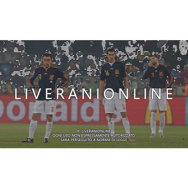 Fifa World Cup Sud Africa 2010 Match #47 Tshwane/Pretoria (Lotus Versfeld Stadium) - 25.06.2010 Cile-Spagna Nella Foto:XAVI HERNANDEZ-Sergio BUSQUETS-Gerard PIQUE /Ph.Vitez-Ag. Aldo Liverani