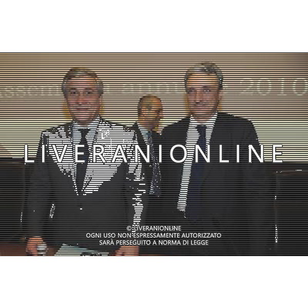 MILANO 28/6/2010 FONDAZIONE CARIPLO VIA ROMAGNOSI, 8 ASSEMBLEA ANNUALE FEDERACCIAI NELLA FOTO ANTONIO TAJANI E GIUSEPPE PASINI FOTO ROMANO/AG ALDO LIVERANI