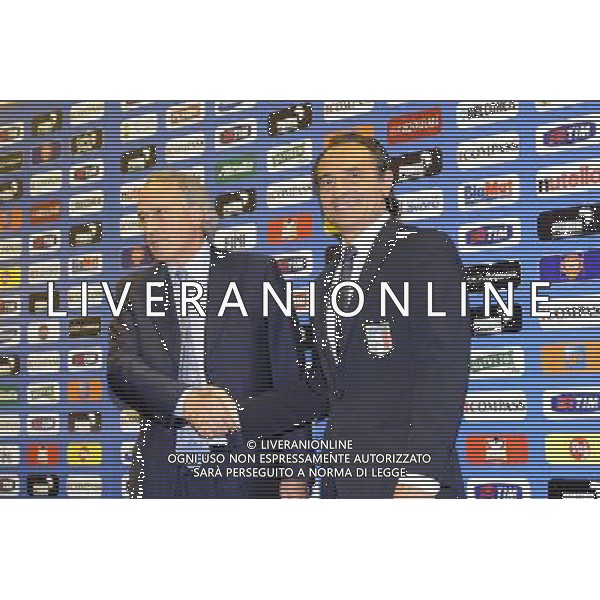 Roma - 01/07/2010 - Sala Conferenza Stadio Olimpico - Presentazione del nuovo Commissario tecnico della Nazionale Italiana Cesare PRANDELLI - nella foto: Cesare PRANDELLI con Giancarlo ABETE ph. Corradetti / ©Aldo Liverani Sas