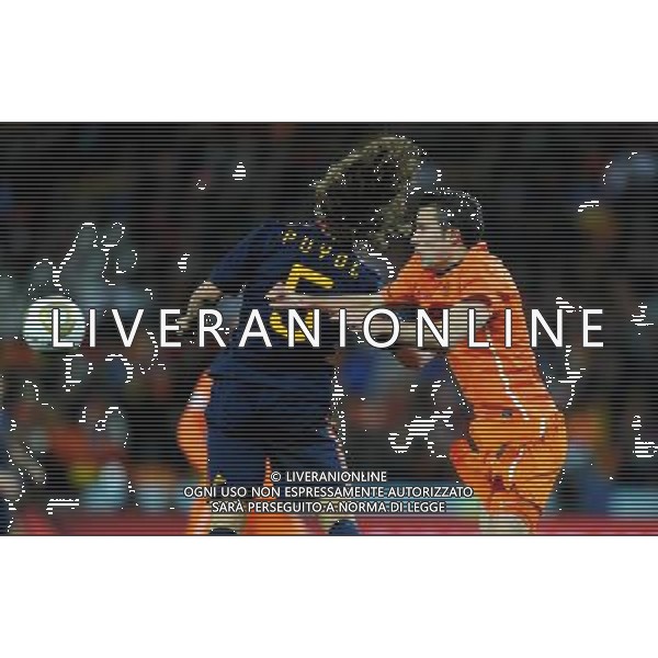 (100712) -- JOHANNESBURG, July 12, 2010 () -- Carles Puyol (L) of Spain vies with Robin Van Persie of the Netherlands during the 2010 FIFA football World Cup final soccer match on July 11, 2010 at Soccer City stadium in Johannesburg, South Africa. Spain won the final 1-0. (/Guo Yong)(ljq) ©Photoshot/Agenzia Aldo Liverani Sas - ITALY ONLY: OLANDA - SPAGNA FINALE FIFA WORLD CUP CAMPIONATI MONDIALI SUD AFRICA 2010
