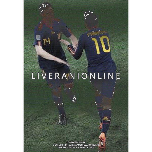 (100712) -- JOHANNESBURG, July 12, 2010 () -- Xabi Alonso (L) of Spain claps hands with Cesc Fabregas during a substitution in the World Cup final against the Netherlands at Soccer City stadium in Johannesburg, South Africa, July 11, 2010. Spain won the match 1-0. (/Li Ga) ©Photoshot/Agenzia Aldo Liverani Sas - ITALY ONLY: OLANDA - SPAGNA FINALE FIFA WORLD CUP CAMPIONATI MONDIALI SUD AFRICA 2010