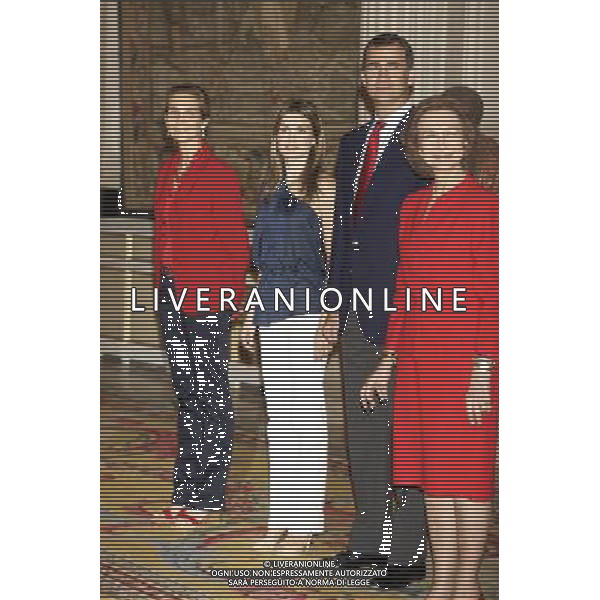 King Juan Carlos, Queen Sofia, Prince Felipe, Princess Letizia, Princess Leonor, Princess Sofia, Princess Elena attend an Audience to the National Football Team on their victory in the FIFA World Cup \'South Africa 2010 at Palacio Real in Madrid Photo: Billy Chappel / ALFAQUI - Ag. Aldo Liverani sas ITALY ONLY RICEVIMENTO A PALAZZO REALE DI MADRID DELLA NAZIONALE SPAGNOLA DI CALCIO DOPO LA VITTORIA DELLA COPPA DEL MONDO IN SUD AFRICA 2010