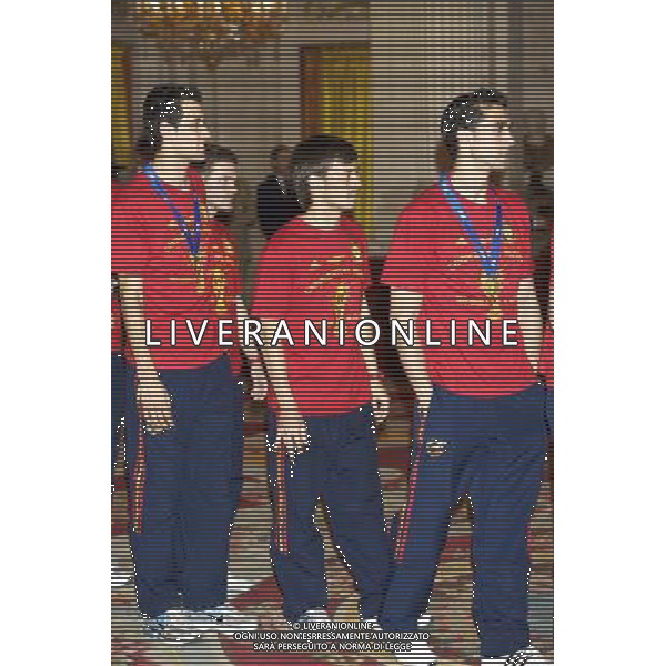 King Juan Carlos, Queen Sofia, Prince Felipe, Princess Letizia, Princess Leonor, Princess Sofia, Princess Elena attend an Audience to the National Football Team on their victory in the FIFA World Cup \'South Africa 2010 at Palacio Real in Madrid Photo: Billy Chappel / ALFAQUI - Ag. Aldo Liverani sas ITALY ONLY RICEVIMENTO A PALAZZO REALE DI MADRID DELLA NAZIONALE SPAGNOLA DI CALCIO DOPO LA VITTORIA DELLA COPPA DEL MONDO IN SUD AFRICA 2010