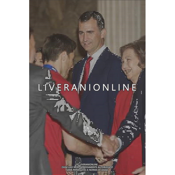 King Juan Carlos, Queen Sofia, Prince Felipe, Princess Letizia, Princess Leonor, Princess Sofia, Princess Elena attend an Audience to the National Football Team on their victory in the FIFA World Cup \'South Africa 2010 at Palacio Real in Madrid Photo: Billy Chappel / ALFAQUI - Ag. Aldo Liverani sas ITALY ONLY RICEVIMENTO A PALAZZO REALE DI MADRID DELLA NAZIONALE SPAGNOLA DI CALCIO DOPO LA VITTORIA DELLA COPPA DEL MONDO IN SUD AFRICA 2010