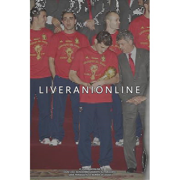 King Juan Carlos, Queen Sofia, Prince Felipe, Princess Letizia, Princess Leonor, Princess Sofia, Princess Elena attend an Audience to the National Football Team on their victory in the FIFA World Cup \'South Africa 2010 at Palacio Real in Madrid Photo: Billy Chappel / ALFAQUI - Ag. Aldo Liverani sas ITALY ONLY RICEVIMENTO A PALAZZO REALE DI MADRID DELLA NAZIONALE SPAGNOLA DI CALCIO DOPO LA VITTORIA DELLA COPPA DEL MONDO IN SUD AFRICA 2010