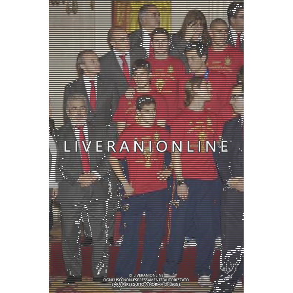 King Juan Carlos, Queen Sofia, Prince Felipe, Princess Letizia, Princess Leonor, Princess Sofia, Princess Elena attend an Audience to the National Football Team on their victory in the FIFA World Cup \'South Africa 2010 at Palacio Real in Madrid Photo: Billy Chappel / ALFAQUI - Ag. Aldo Liverani sas ITALY ONLY RICEVIMENTO A PALAZZO REALE DI MADRID DELLA NAZIONALE SPAGNOLA DI CALCIO DOPO LA VITTORIA DELLA COPPA DEL MONDO IN SUD AFRICA 2010